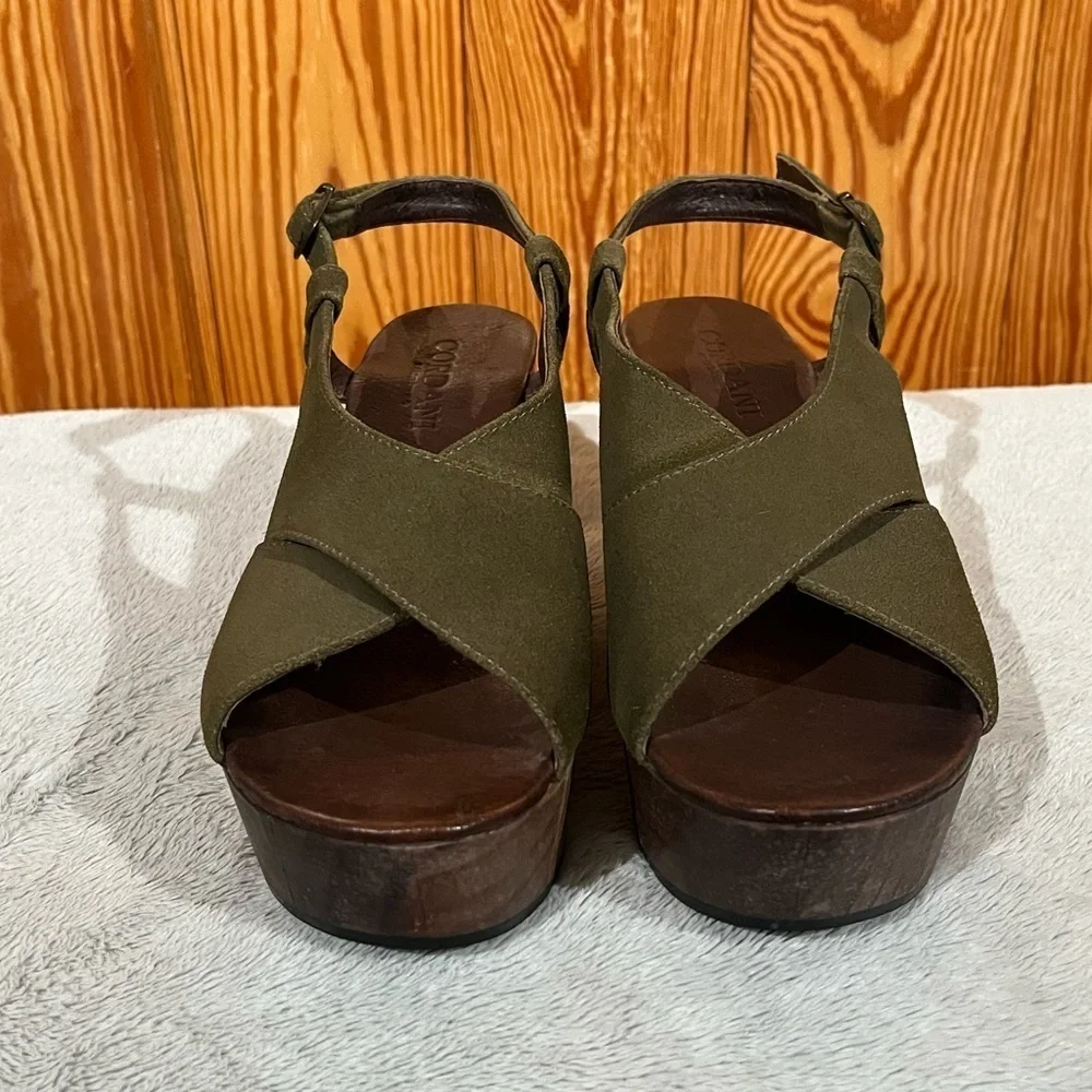 Cordani Josie Olive Green Suede Leather Wedge Platform Sandals